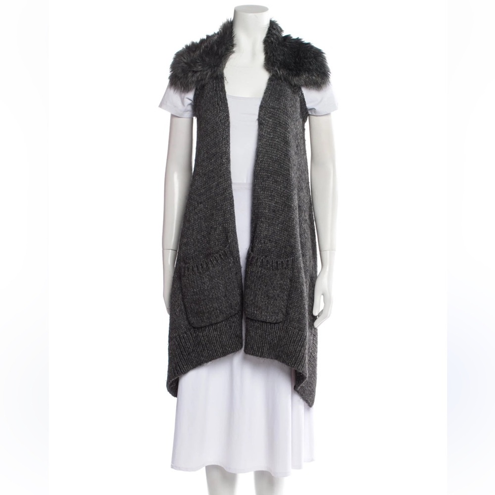 KaufmanFranco Carbon Gray Wool Alpaca Knit Sleeveless Faux Fur Collar Vest M